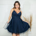 VESTIDO DECOTE CRUZADO DRAPEADO VESTIDO DE FESTA PETRA FINA AZUL MARINHO P